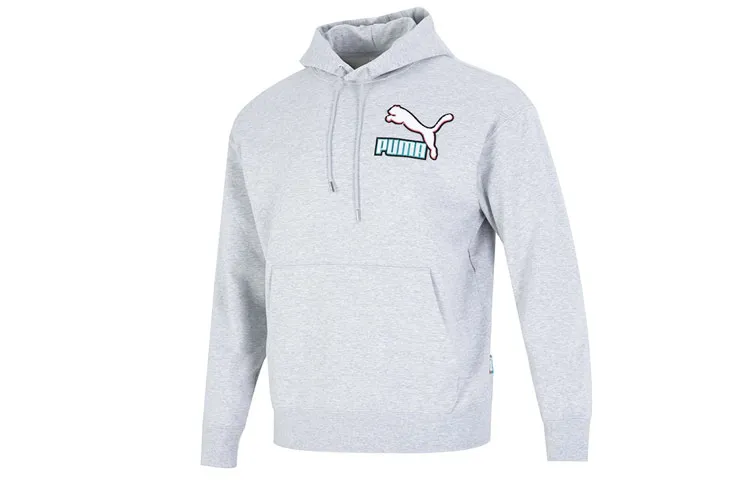 PUMA Sweatshirts Men's Light Gray Hooded Moderate Regular