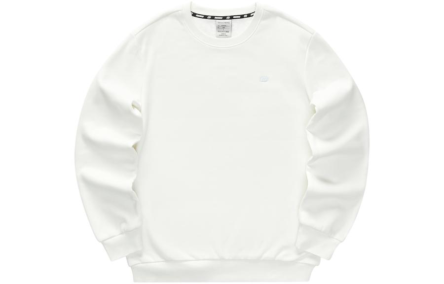 Skechers Colorful Solid Color Fleece Lined Knitted Fabric Crew Neck Pullover Sweatshirt Unisex Marshmallow White