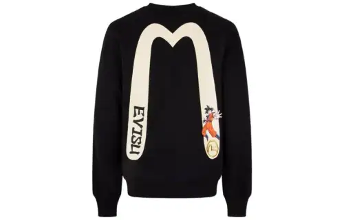 EVISU X Dragon Ball Z Co Branded Sweatshirts Men's Black Crew Neck Moderate Heavyweight