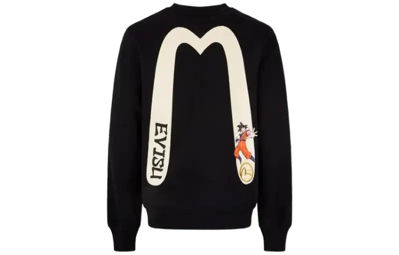 EVISU X Dragon Ball Z Co Branded Sweatshirts Men's Black Crew Neck Moderate Heavyweight
