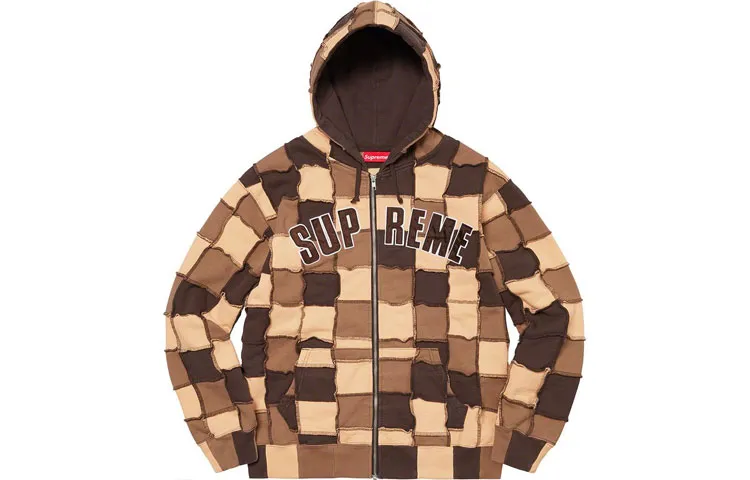 Supreme Reverse Patchwork Zip Up Hooded Sweatshirt