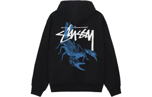 Stussy FW23 SCORPION ZIP HOODIE Back Scorpion Print Zippers Fleece Lined Hooded American Vintage Sweatshirt Unisex