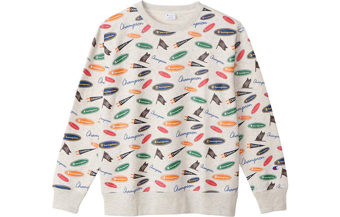 Champion FW22 Classic All Over Print Logo Fleece Lined Casual Sports Pullover Without Hood Sweatshirt Japan Version