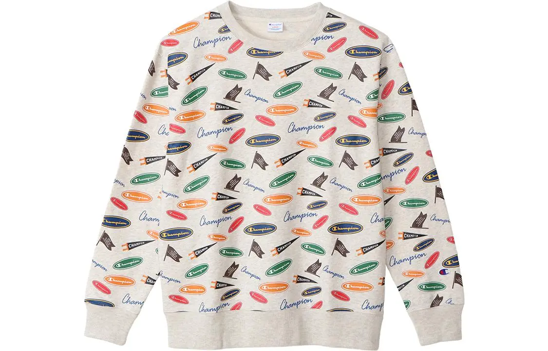 Champion FW22 Classic All Over Print Logo Fleece Lined Casual Sports Pullover Without Hood Sweatshirt Japan Version