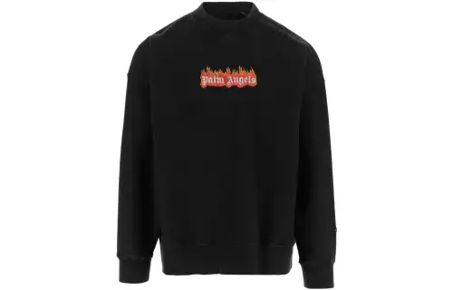 PALM ANGELS Burning Logo Print Distressed Sweatshirt