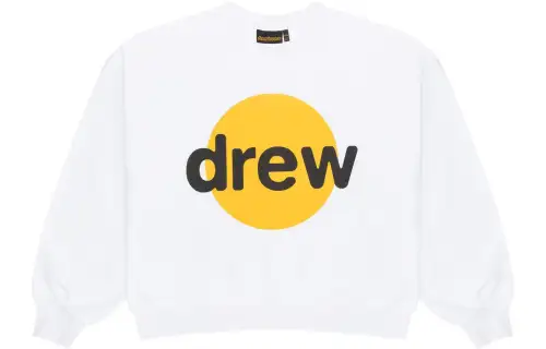 Drew House FW23 Chest Letter Geometric Pattern Print Fleece Lined Crew Neck Pullover Sweatshirt Unisex White