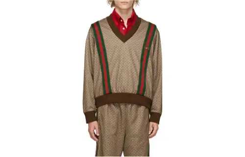 GUCCI Sweatshirts Men's Brown V Neck Moderate
