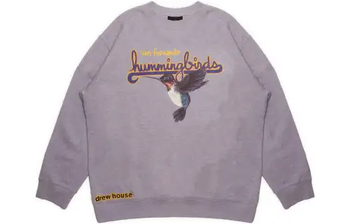 Drew House FW22 Hummingbird Logo Letter Print Pullover Long Sleeved Fleece Lined Sweatshirt Unisex Heather Gray