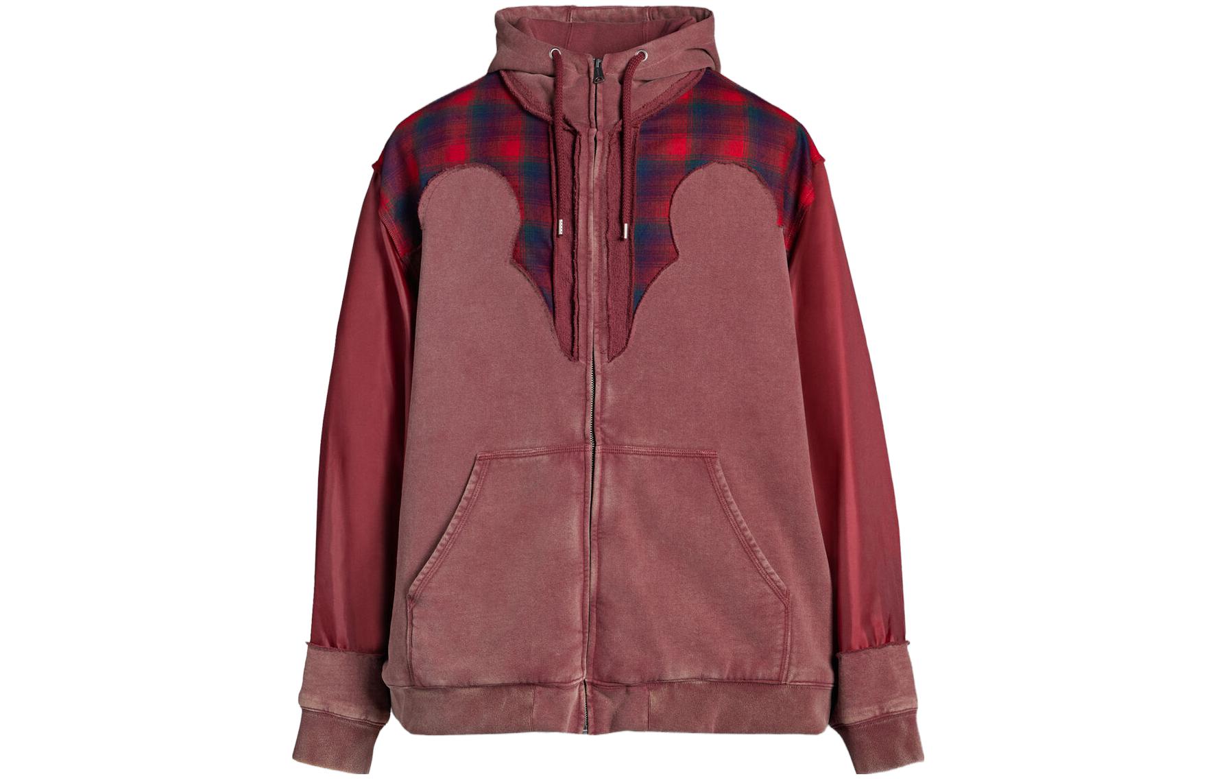 Maison Margiela Mason Margiela x PENDLETON joint model FW23 plaid zipper hooded long-sleeved sweatshirt, same style for men and women, Bordeaux red