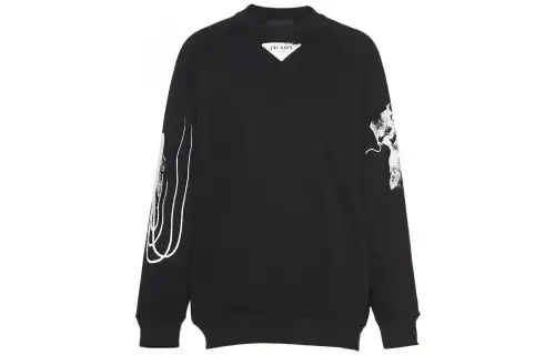 PRADA Marine Print Oversized Fit Cotton Sweatshirt