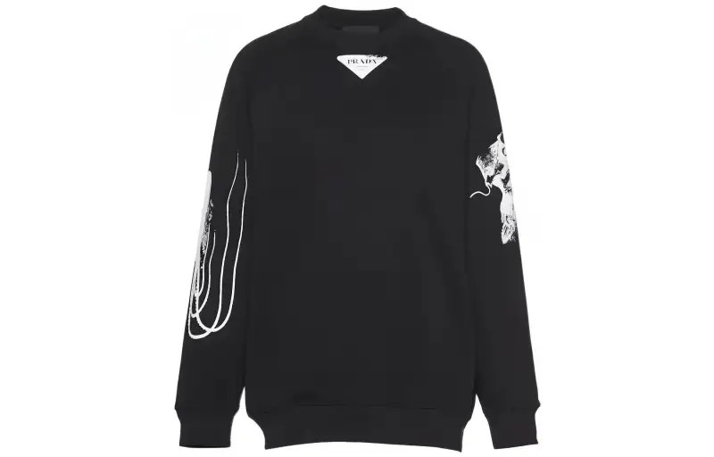PRADA Marine Print Oversized Fit Cotton Sweatshirt