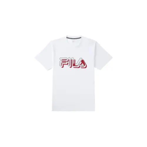 FILA T Shirts Men's White Red Crew Neck Moderate Straight Fit