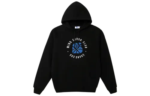MIND ERROR Heart Basketball Print Street Fleece Lined Long Sleeved Hoodie Loose Fit Pullover Sweatshirt Winter Unisex