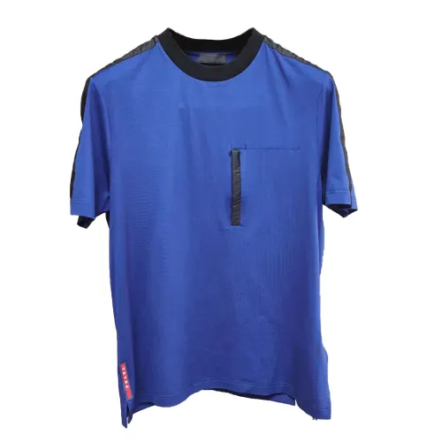 PRADA T Shirts Men's Blue Crew Neck Moderate Straight Fit