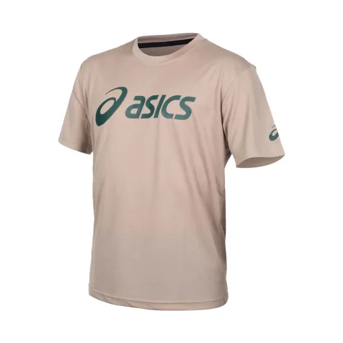 ASICS T Shirts Men's Khaki Crew Neck Moderate Straight Fit