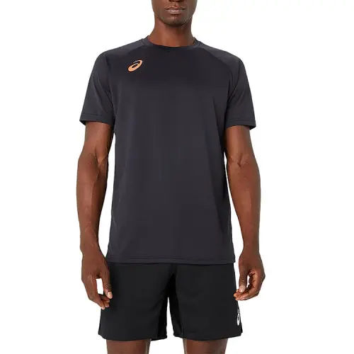 ASICS T Shirts Men's Black Crew Neck Moderate