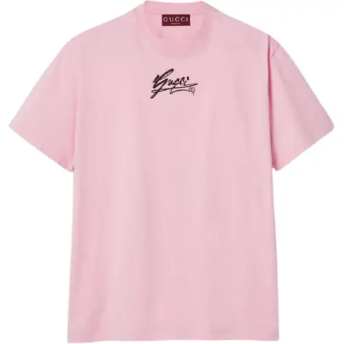 GUCCI T Shirts Men's Pink Crew Neck Straight Fit