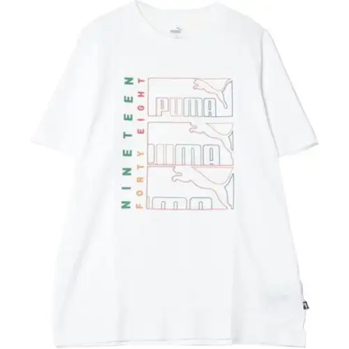 PUMA T Shirts Men's White Crew Neck Moderate Straight Fit