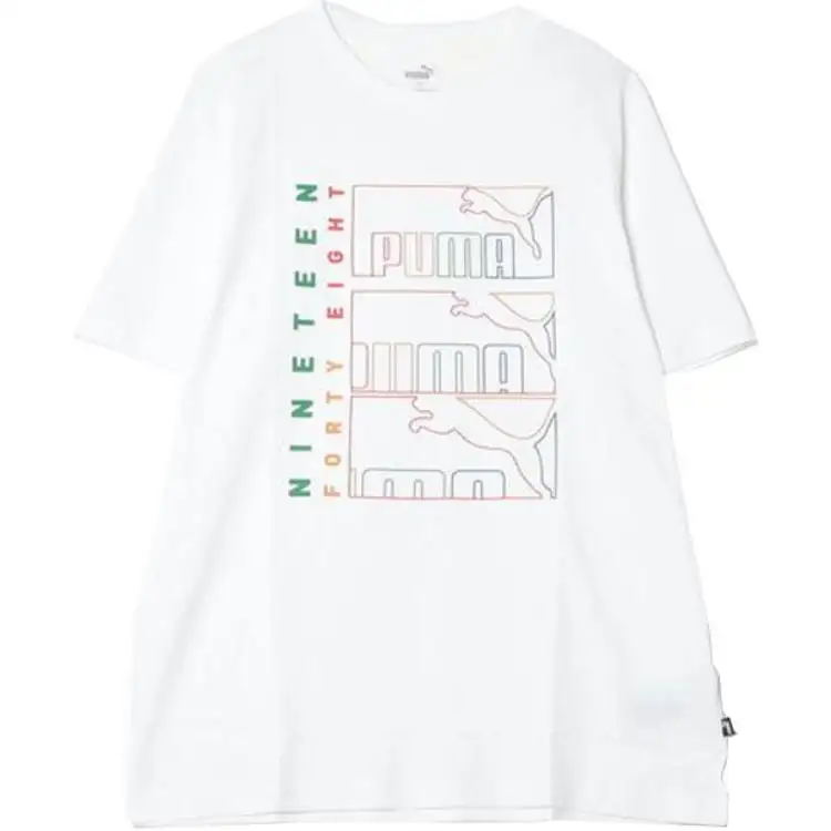 PUMA T Shirts Men's White Crew Neck Moderate Straight Fit