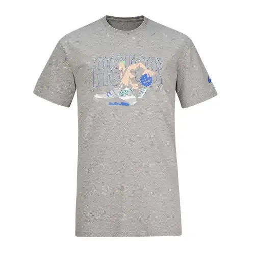ASICS T Shirts Unisex Gray Crew Neck Moderate Straight Fit