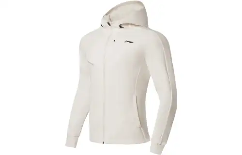 Li Ning Fitness Series Sweatshirts Men's Ecru Hooded Moderate Cardigan