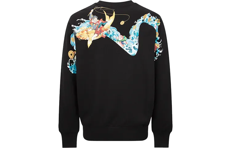 EVISU Sweatshirts Men's Black Crew Neck Moderate Heavyweight