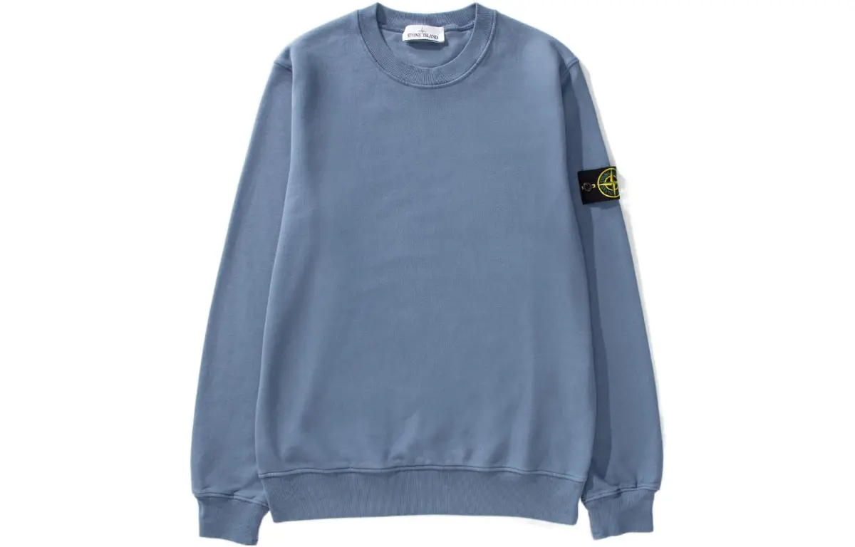 STONE ISLAND FW22 Solid Color Crew Neck Long Sleeved Fleece Lined Sweatshirt Men's Haze Blue
