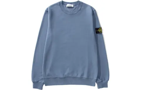 STONE ISLAND FW22 Solid Color Crew Neck Long Sleeved Fleece Lined Sweatshirt Men's Haze Blue