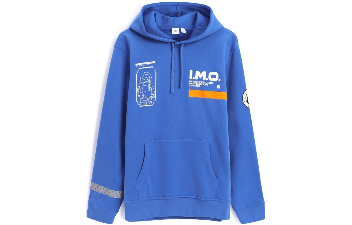 GAP Fleece Lined Hooded Letter Pattern Print Fleece Sweatshirt Men's Blue