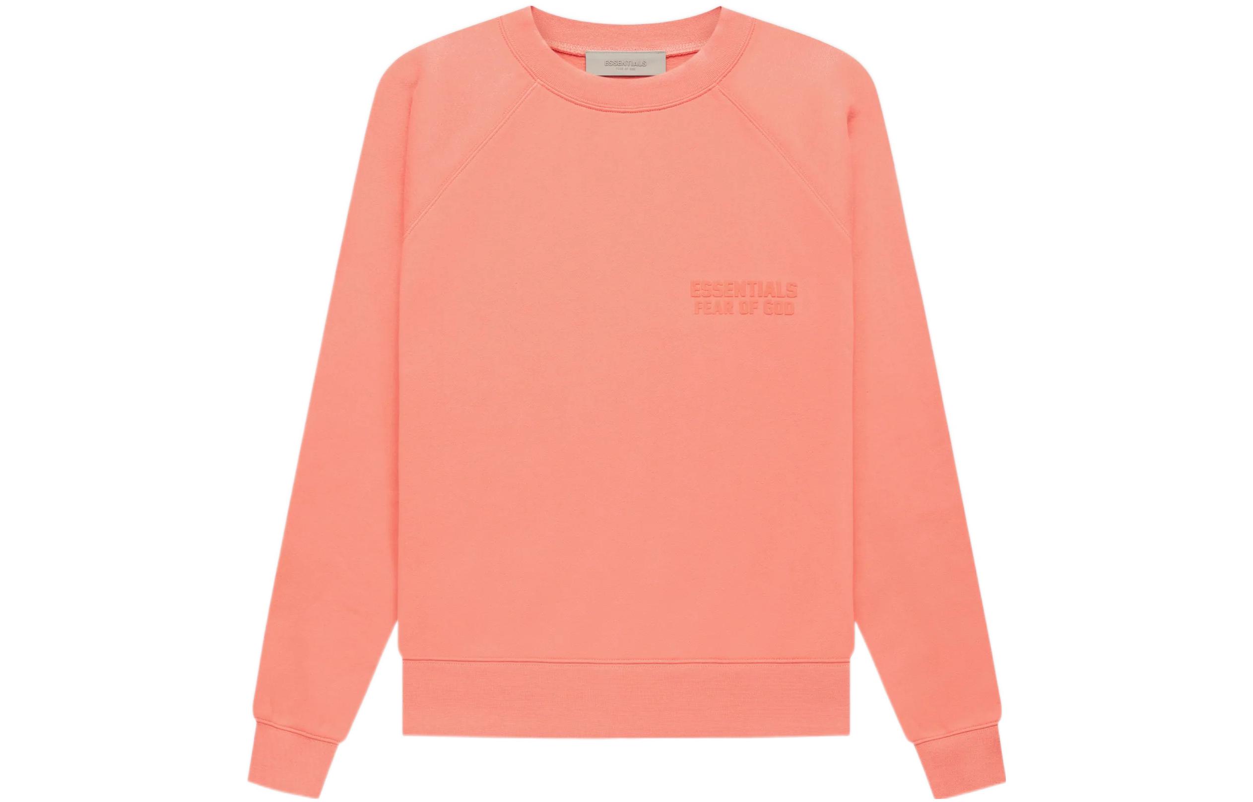 Fear of God Essentials W22 Essentials Crewneck Coral solid color letter Logo printed round neck pullover plus velvet American heavy sweatshirt, same style for men and women, coral red