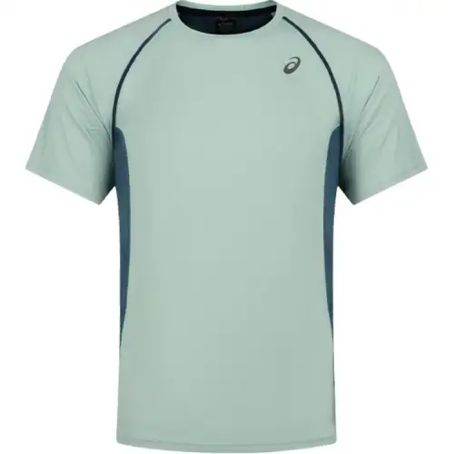 ASICS T Shirts Men's Green/Blue Crew Neck Moderate Straight Fit