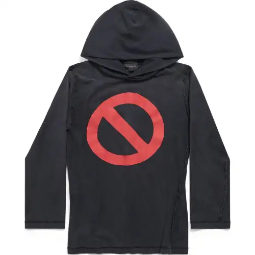 Balenciaga Hooded Letter Print Long Sleeved SS24 T Shirt Men's Black