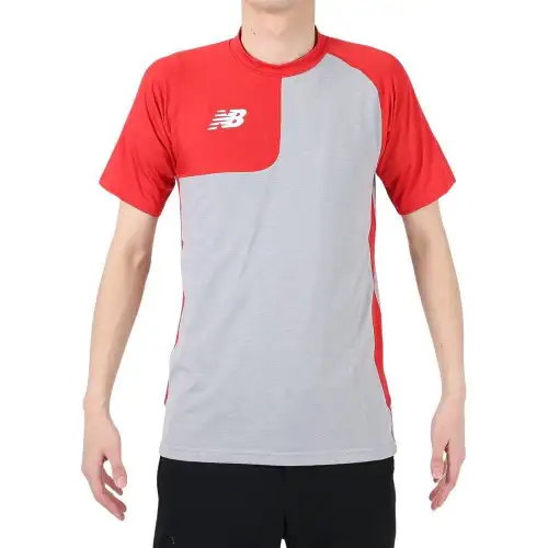 New Balance Asymmetric Short Sleeve T Shirts Men's Red Crew Neck Moderate Straight Fit