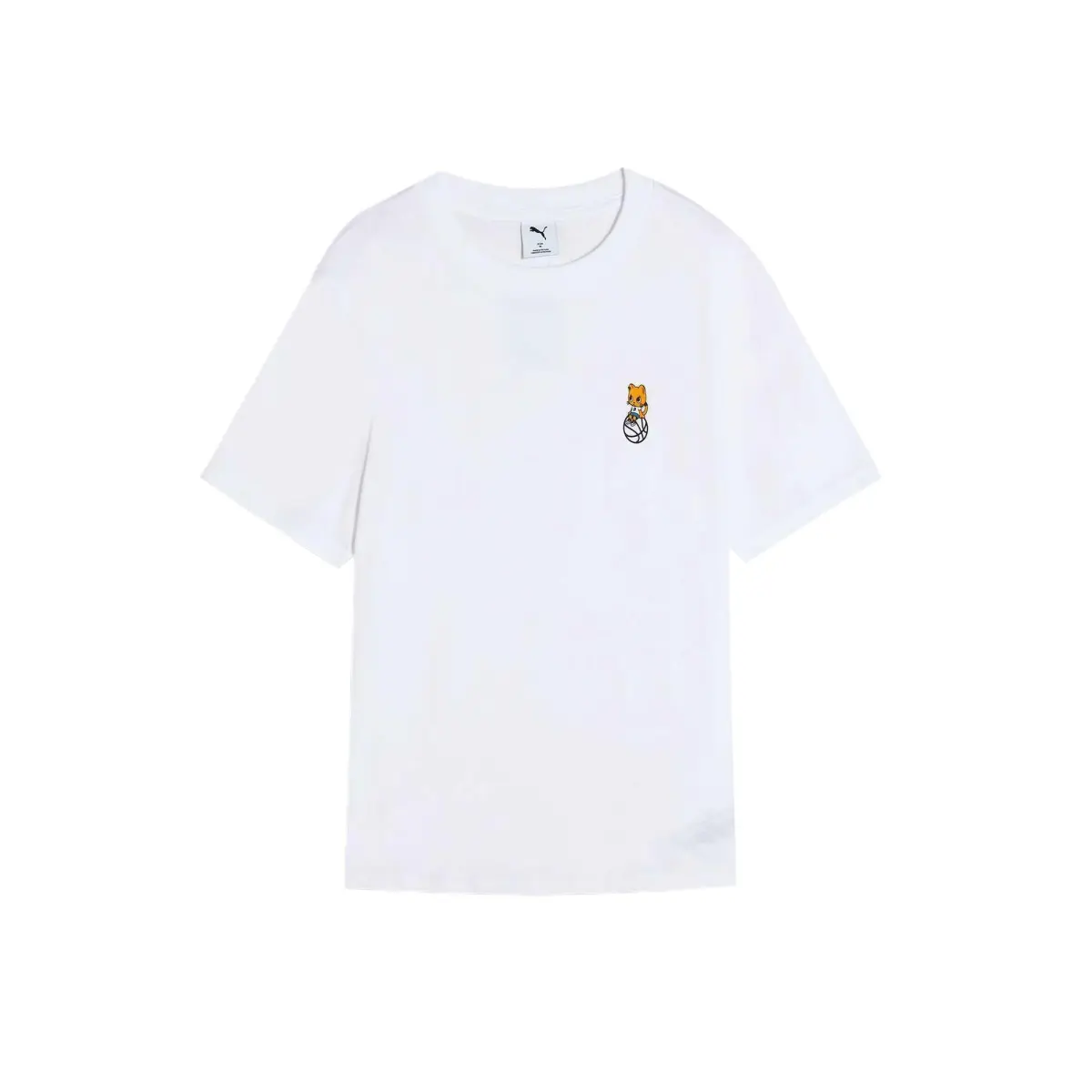PUMA T-Shirts Unisex White Crew Neck Moderate Straight Fit