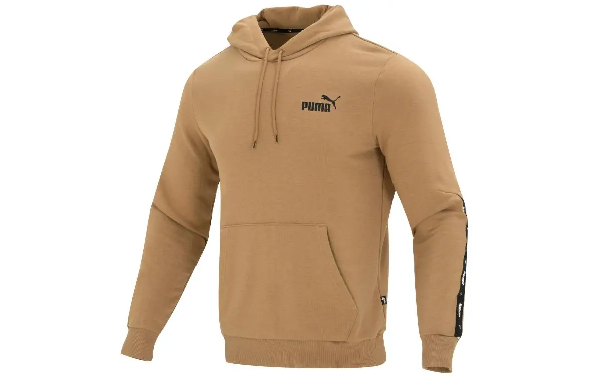 PUMA ESSENTIALS Sweatshirts Men's Khaki Hooded Moderate Straight Fit