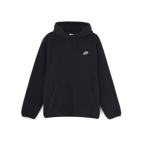 Nike Sportswear Essentials Casual Sports Breathable Brushed Pullover Fleece Lined Hooded Sweatshirt Winter Men's Black