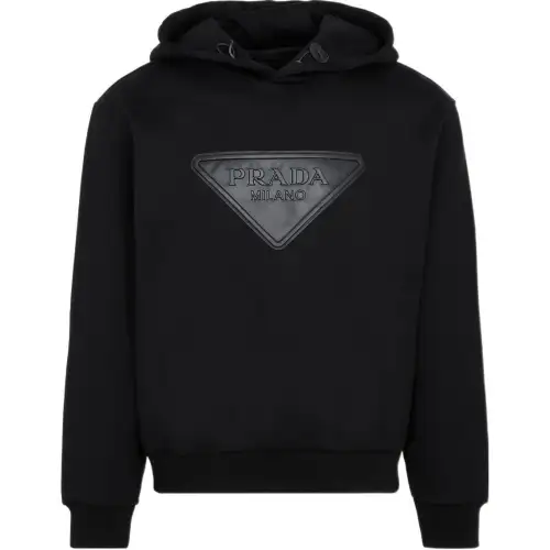 PRADA Logo Leather Patch Hoodie