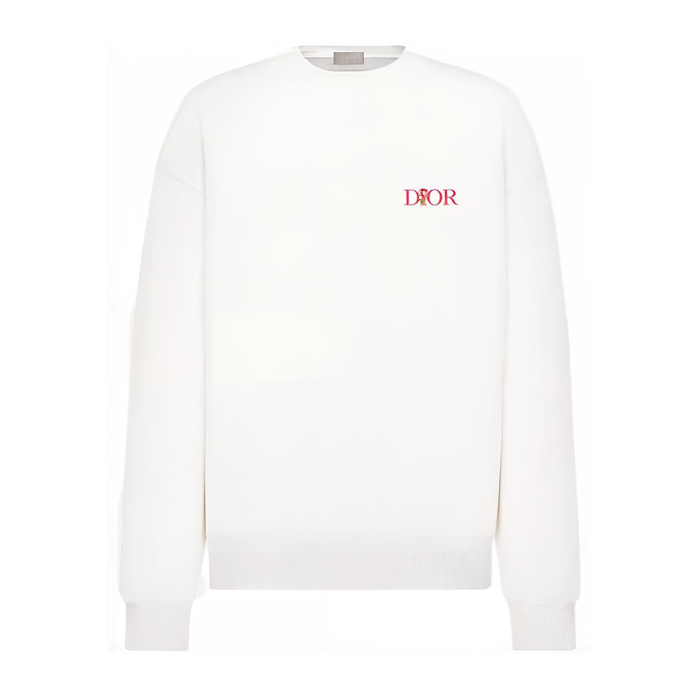 DIOR Dior FW22 Color Block Floral Logo Pattern Pullover Oversized Sweatshirt Men's White