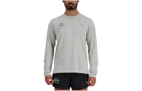 New Balance T Shirts Men's Gray Crew Neck Moderate Straight Fit