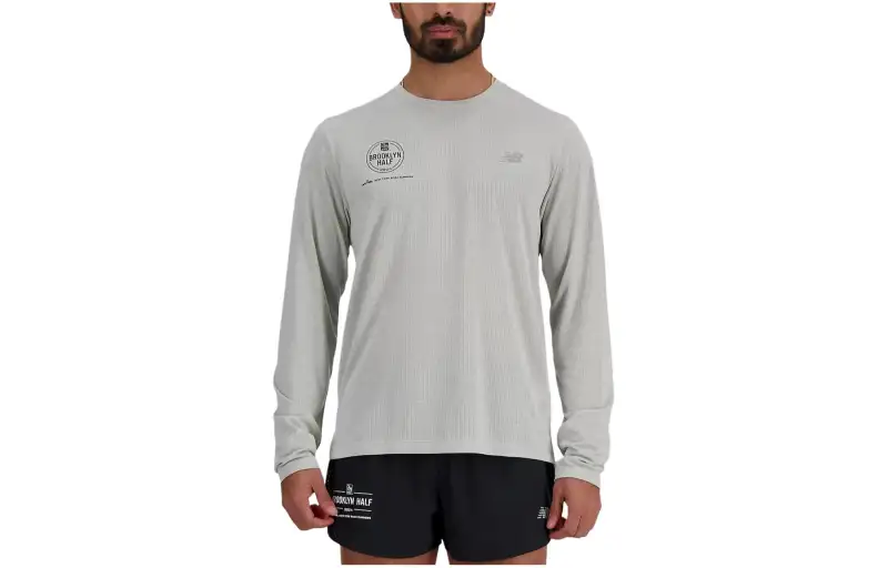 New Balance T Shirts Men's Gray Crew Neck Moderate Straight Fit