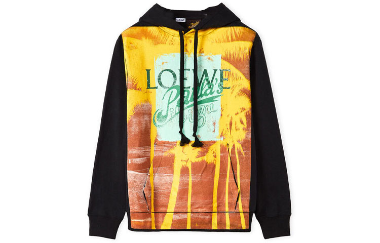 LOEWE SS22 Paula’s Ibiza Series Palm Tree Letter Print Pullover Hooded Sweatshirt Men’s Black