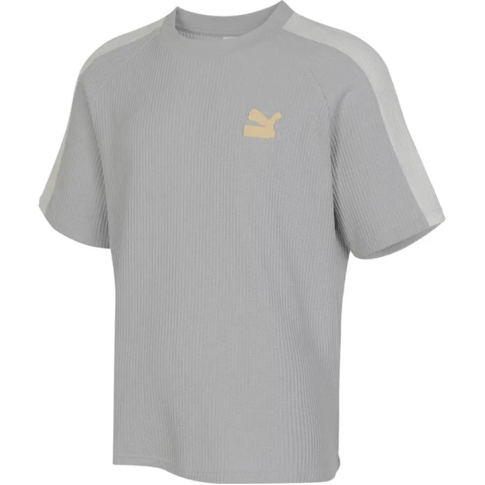 PUMA T-Shirts Unisex Gray Crew Neck Moderate