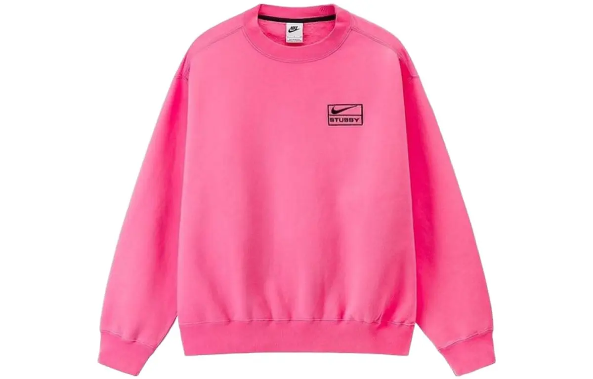 Nike x Stussy FW22 Logo Print Crew Neck Long Sleeved Thickened And Fleece Lined Sweatshirt Asia Version Unisex Pink