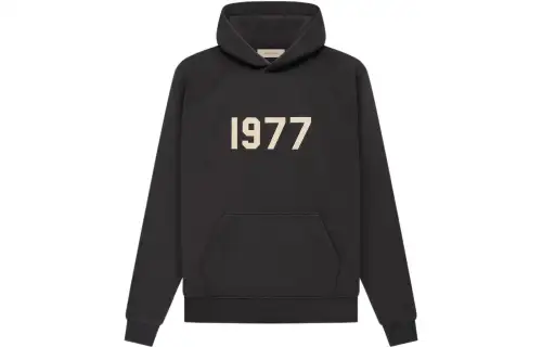 Fear of God Essentials 1977 Series SS22 Hoodie Iron Digital Flocked Logo Hooded Hooded American Heavyweight Sweatshirt Autumn Men's Black Iron