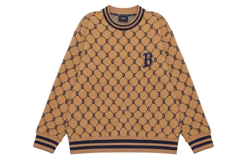MLB Brown sweatshirt with a round collar for men and women, logo embroidery service
