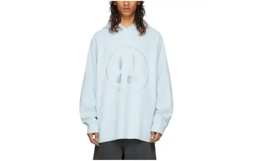 Drew House Smiley Collection Baby Blue Solid Color Geometric Pattern Logo Print Pullover Fleece Lined Sweatshirt Men's