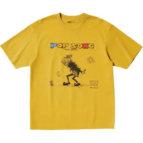 UNIQLO Mijin Genjin Collaboration T Shirts Unisex Yellow Crew Neck Moderate Straight Fit
