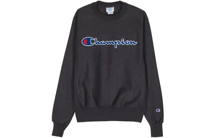 Champion Grass Stitched Letter Logo Solid Color Fleece Lined Pullover Sweatshirt US Version Unisex