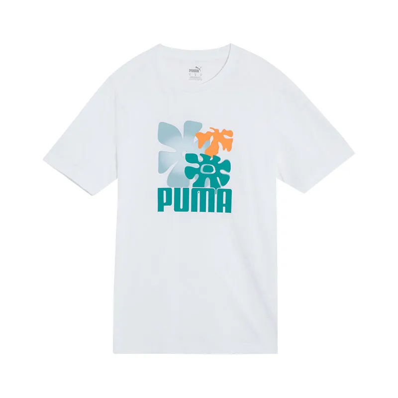 PUMA T-Shirts Men's White Crew Neck Moderate Straight Fit