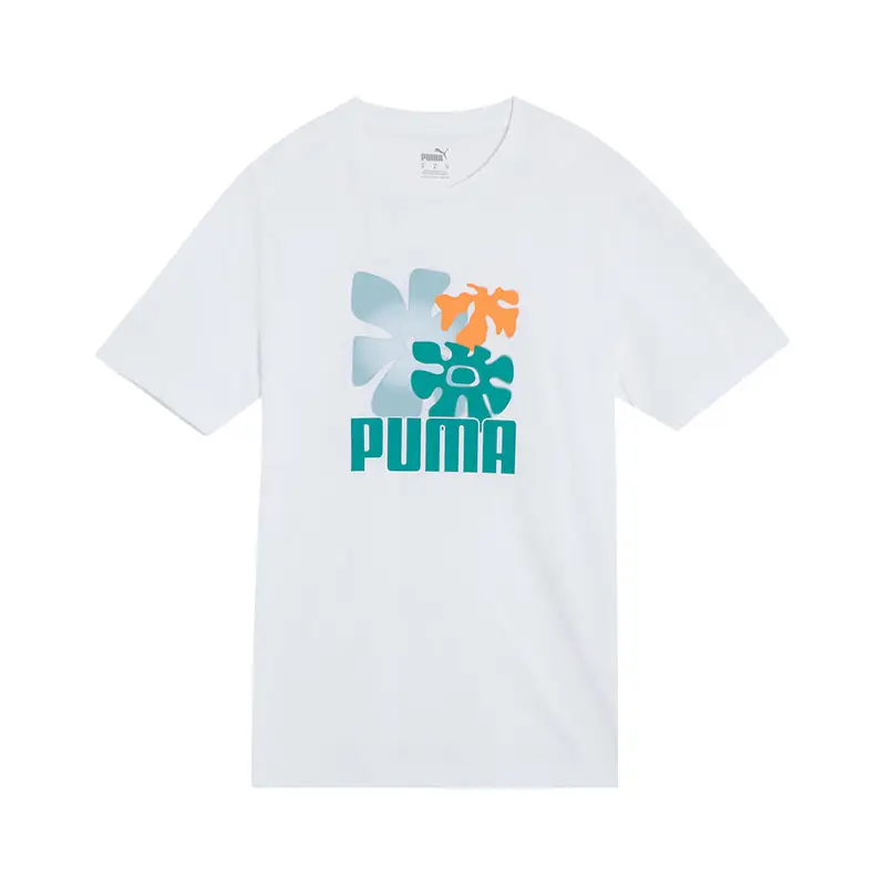 PUMA T Shirts Men's White Crew Neck Moderate Straight Fit